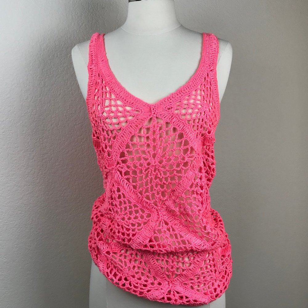 Vintage Hot Pink Crochet Coachella Top/Mini Dress